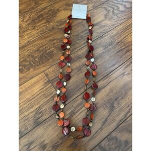 NEW Orange Beaded Long Necklace Artisan Handcrafted Multi Strand Boho Natural